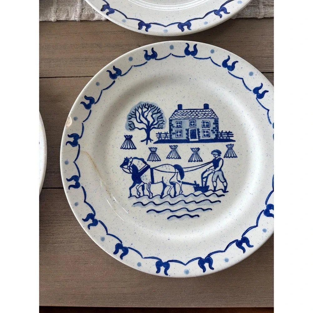 Vintage Metlox Poppytrail Provincial Blue Dinner Plates Set of 6 Farmhouse 9.5in - Picture 2 of 5